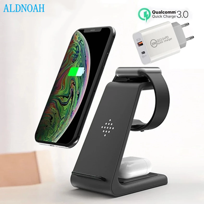 3 in 1 Wireless Charger Station QI 15W Fast Charging Stand Dock for iPhone 13/12/11/8 Pro Max AirPods Apple iWatch 7 6 5 Samsung