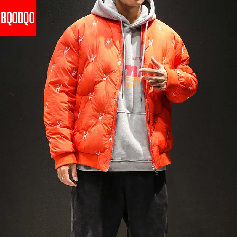 Мужская куртка в японском стиле зимняя парка с вышивкой оленя хип хоп модные