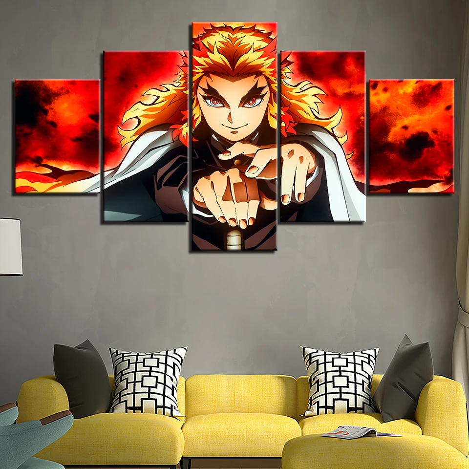 

Demon Slayer Kyojuro Rengoku Anime Canvas Poster 5 Pieces Wall Art Painting HD Prints Picture Modern Living Room Home Decor