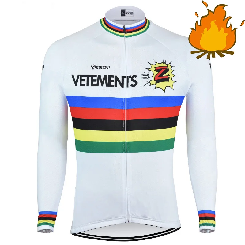 

2022 Men's White Z Winter Thermal Fleece Long Sleeve Cycling Jersey Bike Top