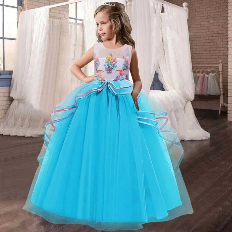 5 8 10 12 14T Unicorn Girls Dress Baby Kids Wedding Party Princess Pageant Children Costume Clothes Vestidos Infantil | Детская одежда