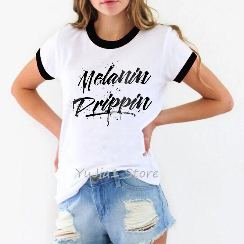 

Watercolor Melanin Poppin Letter Print Tshirts Women Clothes 2020 Vogue Black Girl Magic T Shirt Femme Harajuku Shirt Tumblr