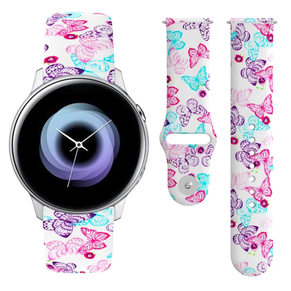 20 мм спортивный браслет с принтом для samsung Galaxy Watch Active 2 Силиконовый ремешок для Galaxy Watch 42 мм спортивный ремешок