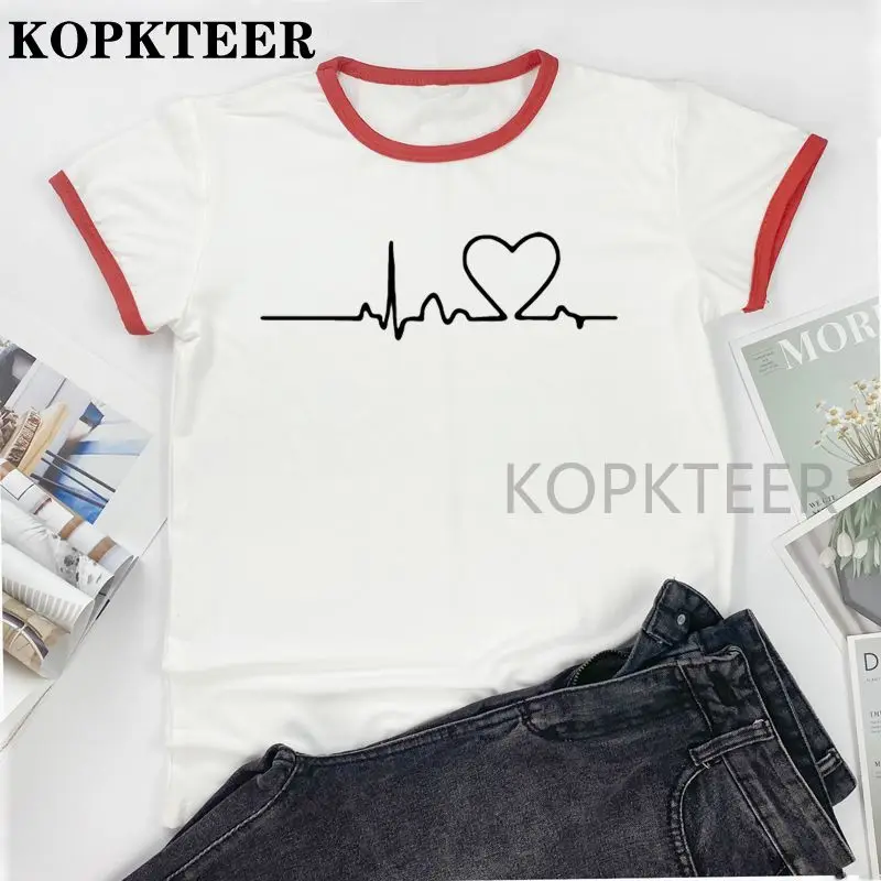 

Модные летние топы для женщин футболка любовное сердцебиение белого цвета графичес Милая женская белая футболка женская футболка 90s летняя...