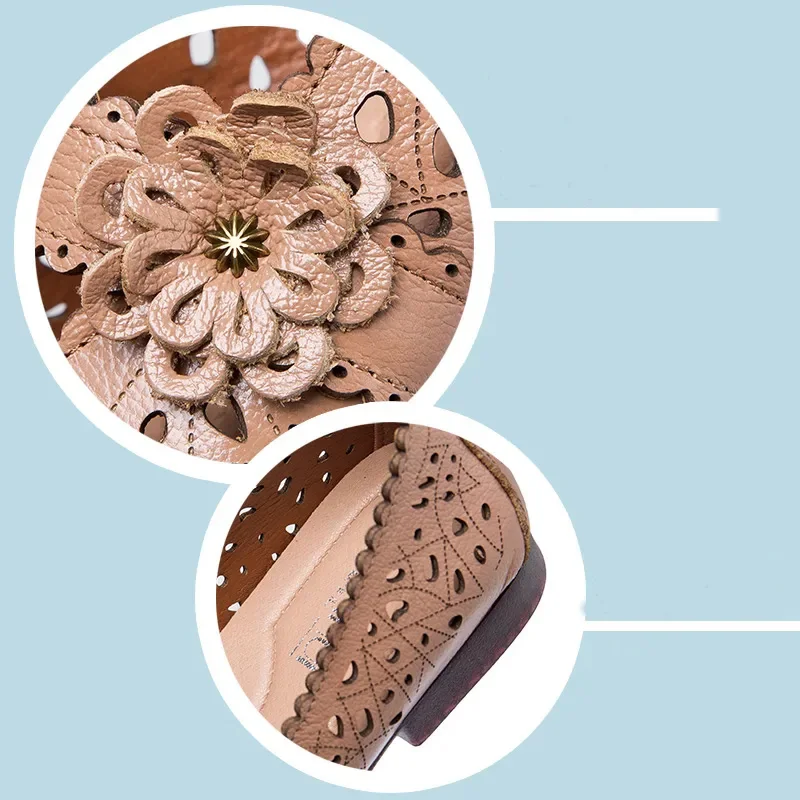 

Girls ballet genuine leather shoes for women summer cutouts breathable flats woman slides Chaussures Femme