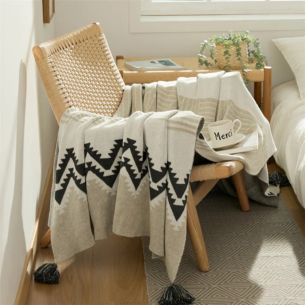 Богемное домашнее украшение вязаное одеяло марокканский геометрический узор
