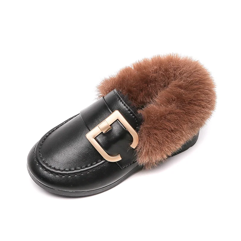 Зимние ботинки Новый дизайн Плюшевая бархатная кожаная обувь Chaussure Enfant Вечерняя