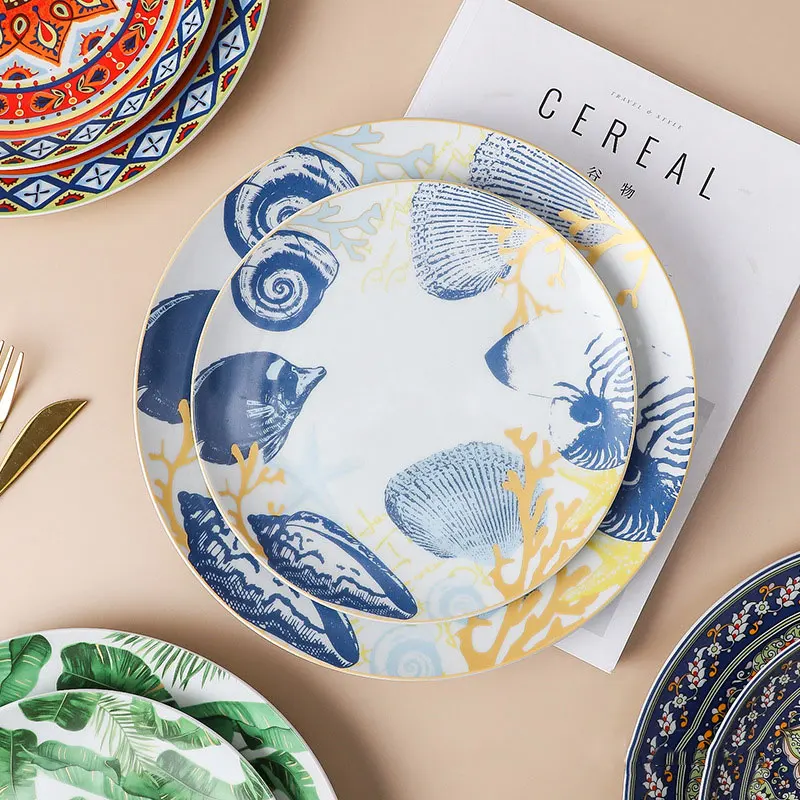 

Европейские креативные керамические тарелки для дома, кухни, ресторана, западной еды, десерт, пирожные, паста, круглая индивидуальная Миним...