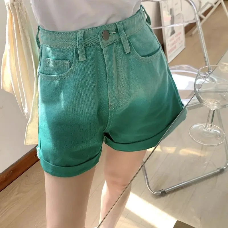 Женские летние джинсовые шорты с завышенной талией и широкими штанинами