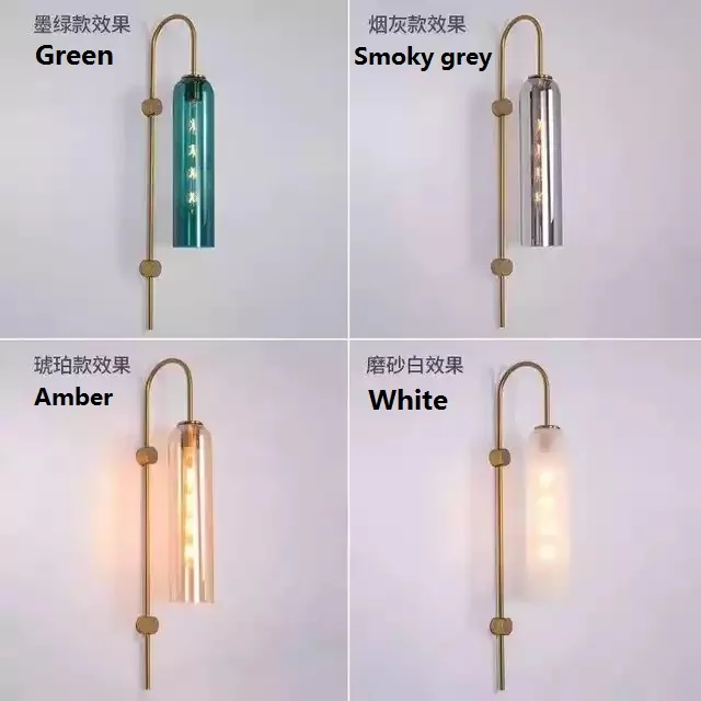 

Nordic creative blue and white glass tube wall light living room bedroom hotel lobby copper color wall lamp