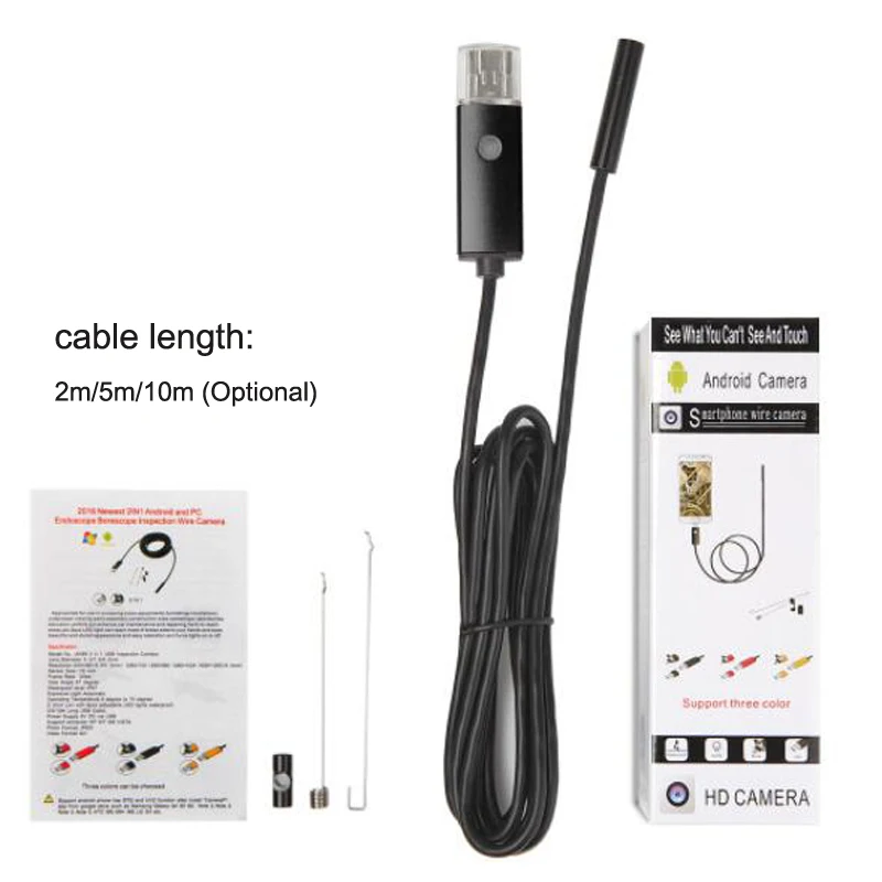 

7mm HD Endoscope Camera 2 In 1 Micro USB OTG with 2m/5m/10m Cable Waterproof Inspection Borescope For Android Phone & Computer