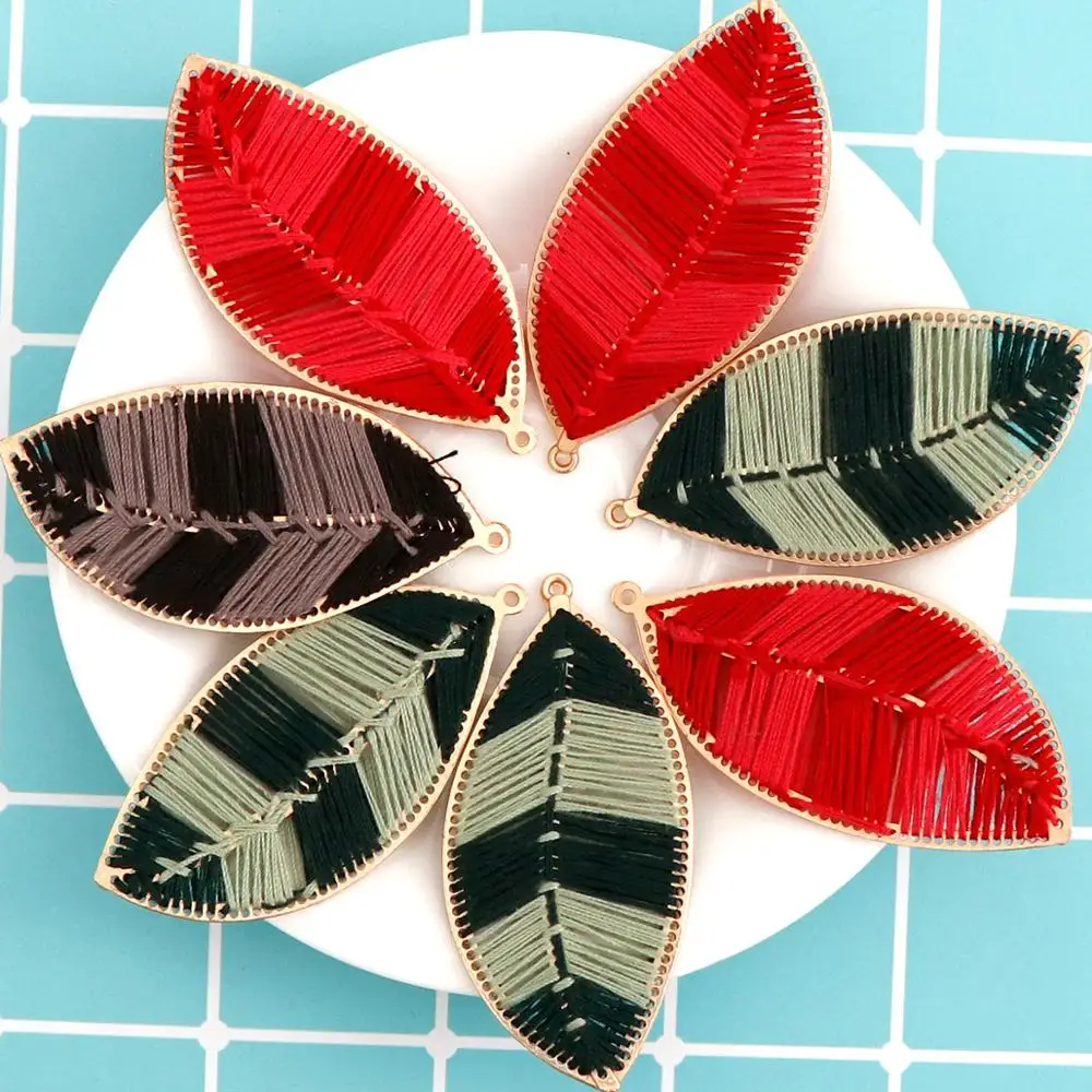 2 шт. богемные красочные ручной обмотки Бахрома Кисточкой лист вентилятор кольцо