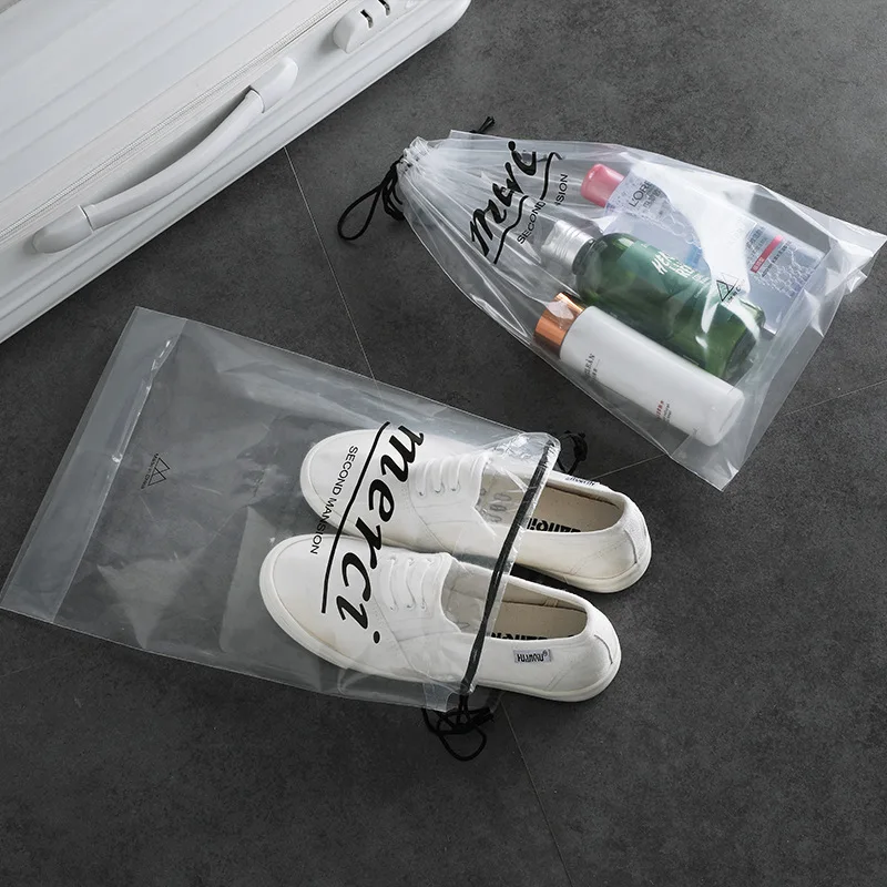

5PCS Thick Transparent Drawstring Bag Portable Travel Shoes Storage Bag PVC Toiletry Cosmetic Organizer Drawstring Pack Large
