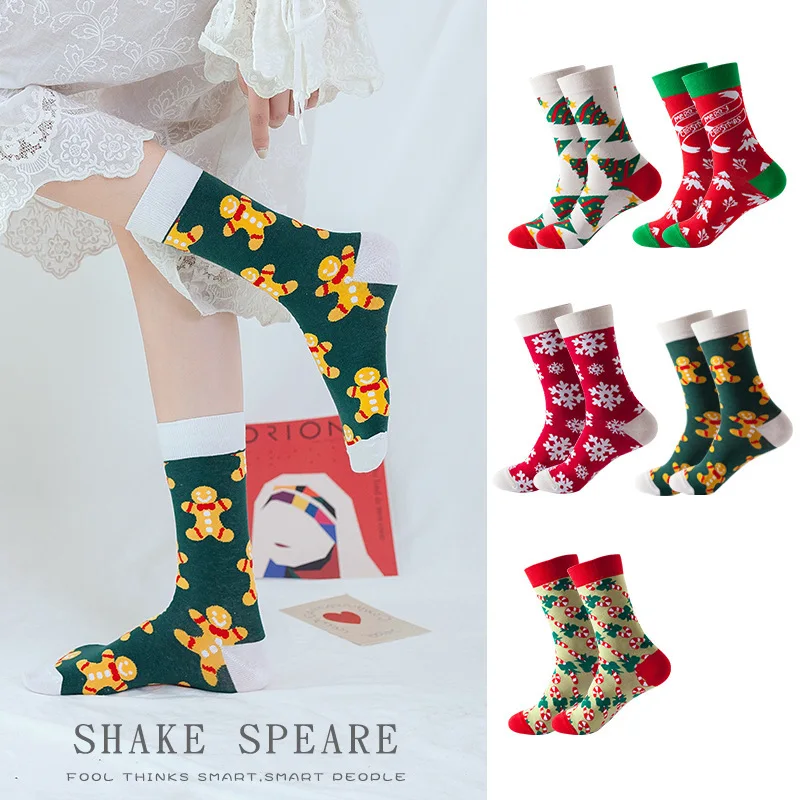 

New design christmas kawaii sweet lady socks funny christmas tree reindeer gingerbread snowflake elk candy cane gift socks