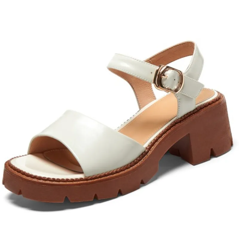 Fanyuan Women's Sandals Genuine Leather Platform Sandal 2021 Summer Thick Sole High Heels Ladies Sandal Summer Shoes For Women