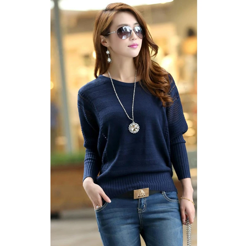 Женский тонкий свитер с длинными рукавами свободный ажурный в Корейском стиле