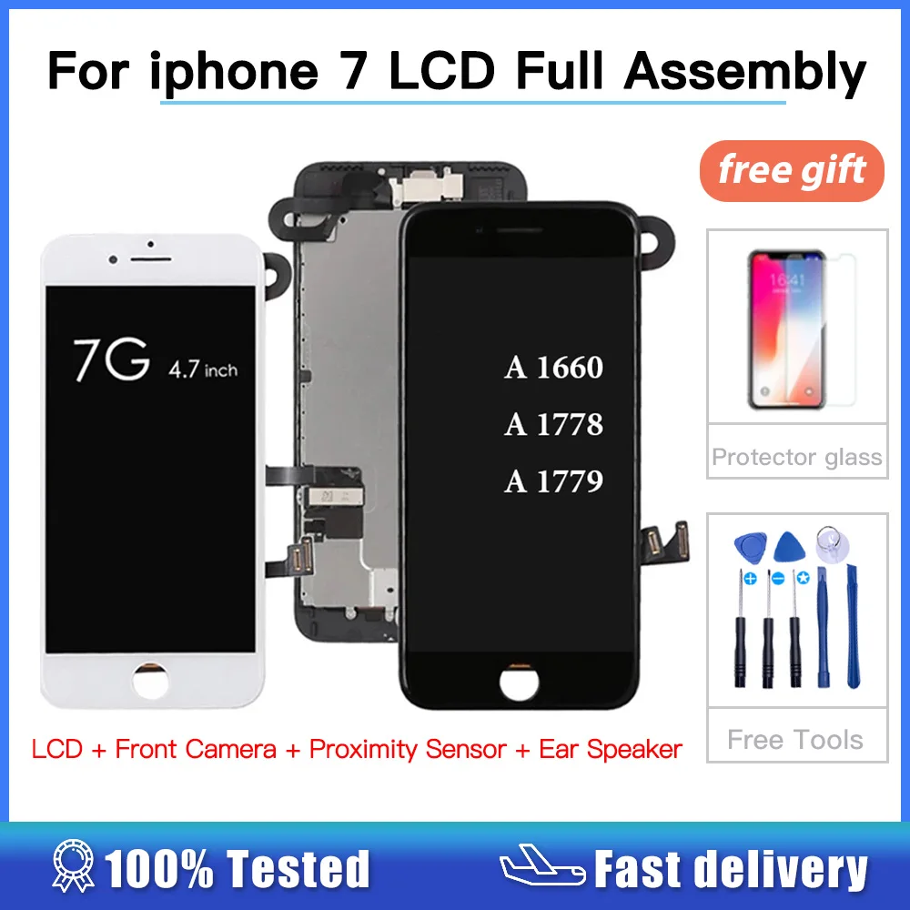 LCD Display For iPhone 7 A1662 A1778 A1779 Touch Screen Digitizer Full Set Assembly Replacement +Front Camera+Sensor+Ear Speaker | Мобильные