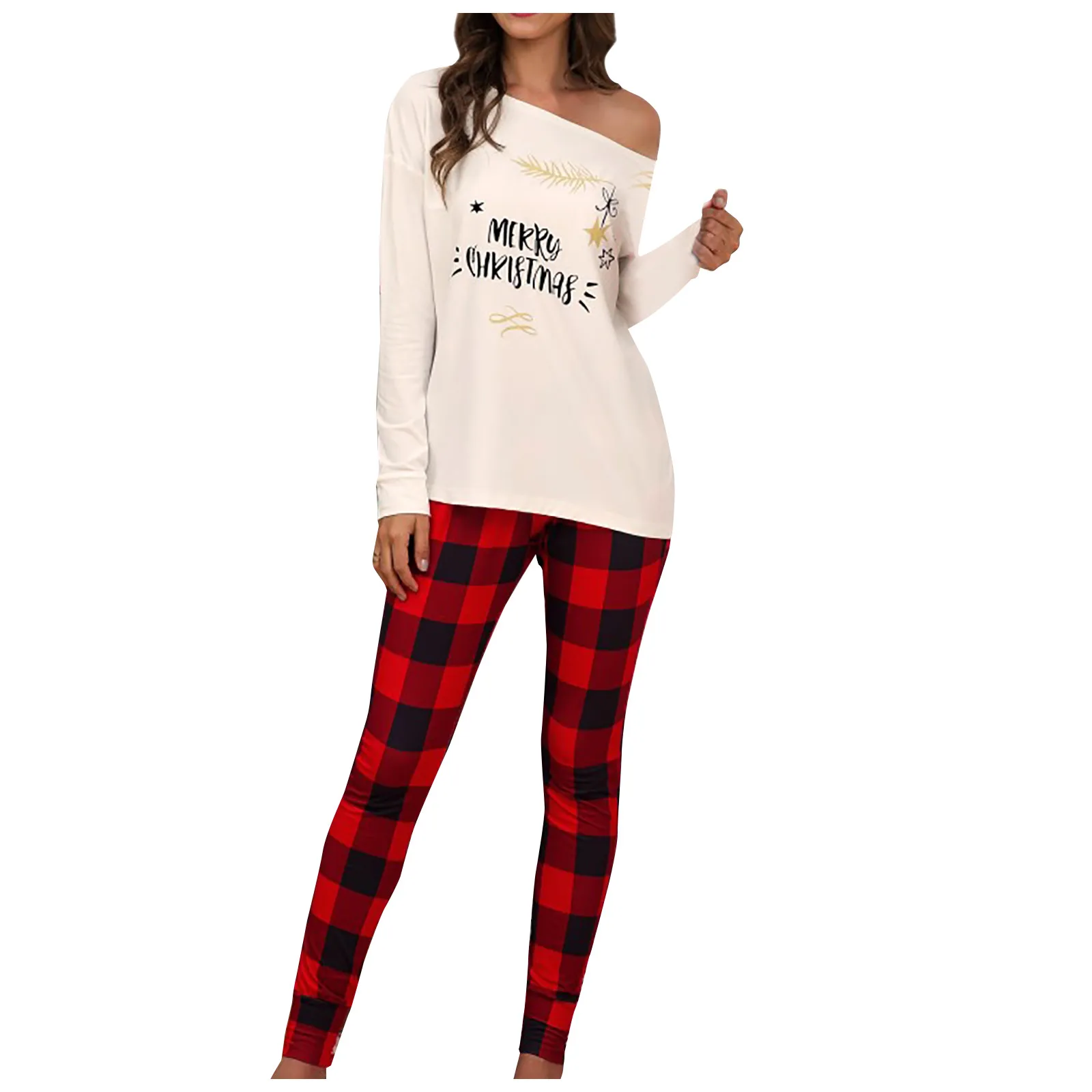 

Новинка 2021, Женский Рождественский Повседневный свободный Милая версия, комплект с принтом, женский модный костюм с принтом в клетку, брюки ...
