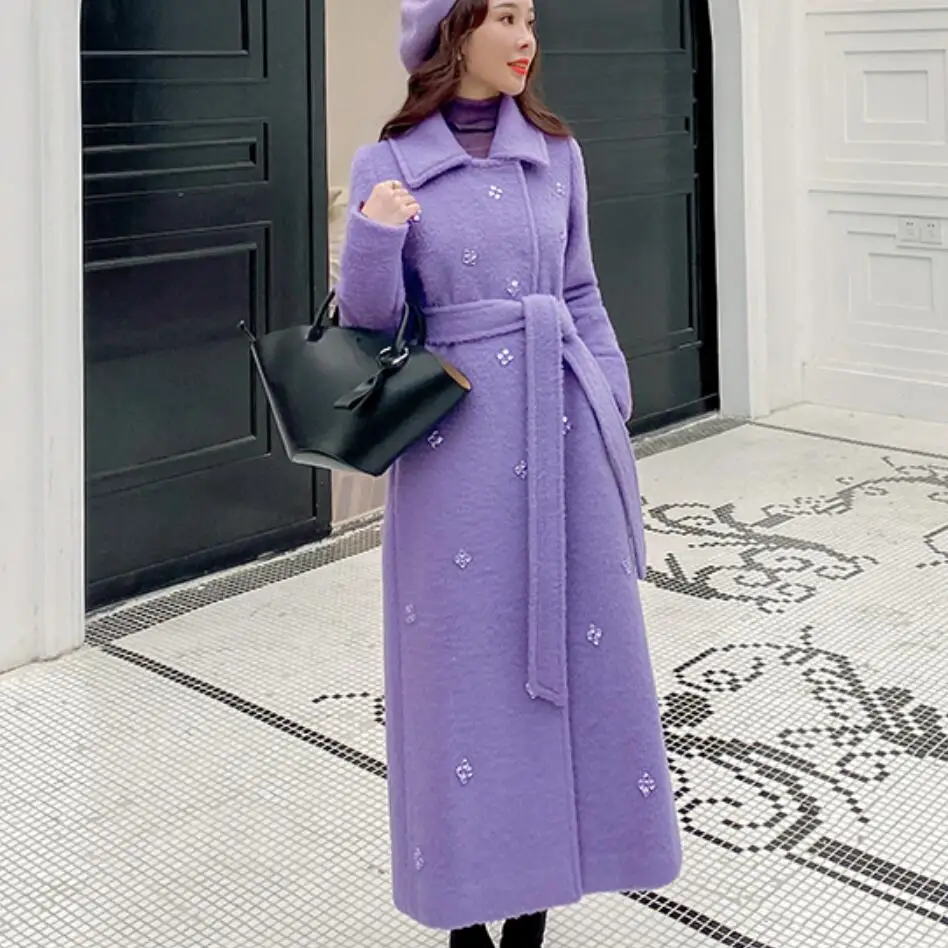 Тяжелая работа мода ручная двухстороннее шерстяное пальто Женское зимнее