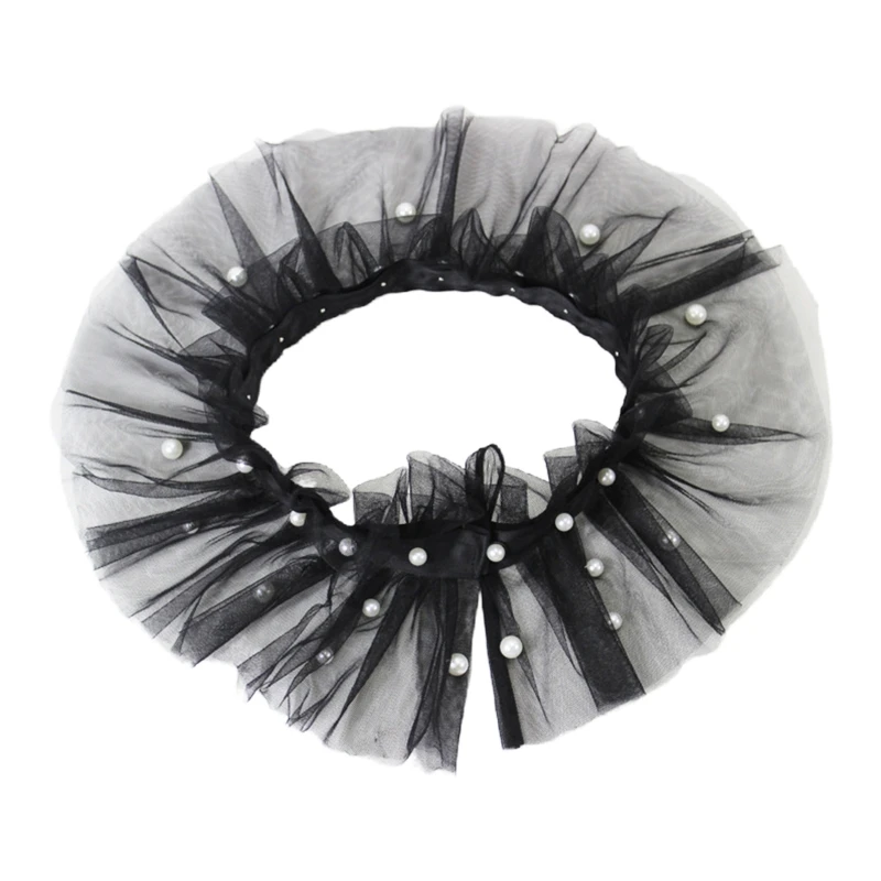 

Women Pearl Beading Ruffled Mesh Fake Collar Vintage Detachable Shawl Choker 649C