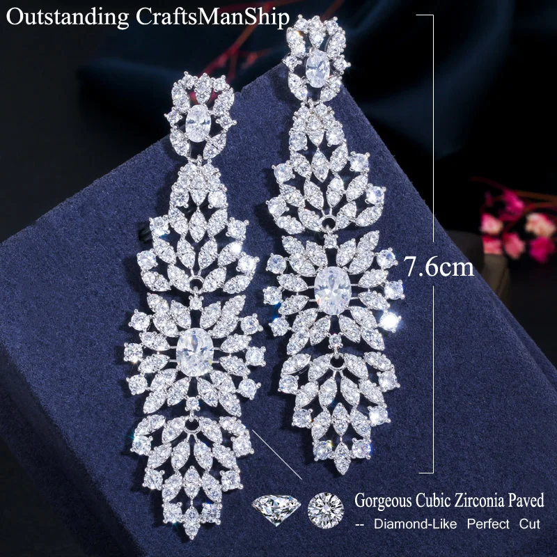 CWWZircons African Cubic Zirconia Paved Elegant Dangle Drop Indian Gold Long Wedding Bride Earrings for Women CZ649 | Украшения и