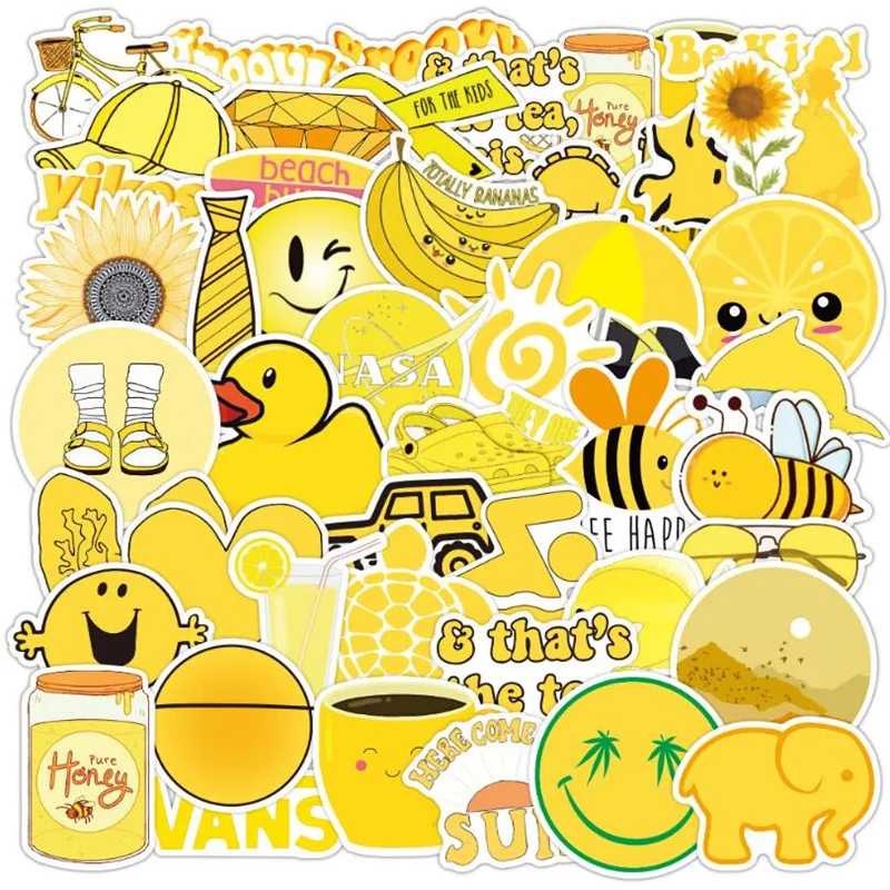 

10/30/50PCS Yellow Small Fresh Cartoon Graffiti Laptop Luggage Skateboard Guitar Waterproof Stickers Wholesale