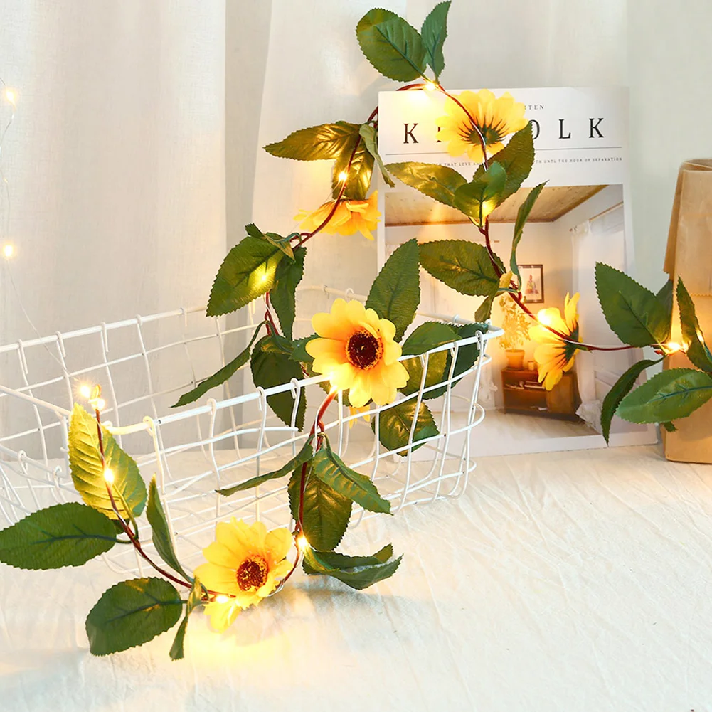 

LED Green Vine Sunflower String Lights Fairy Garland Lamps Feastival Decor For Wedding Valentine Party Decoration