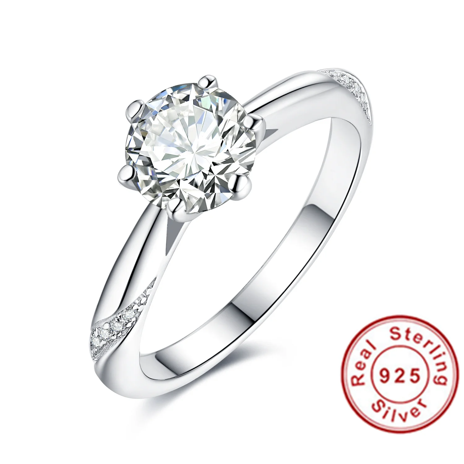 

Women Christmas Gift 1ct 2ct Round Cut EF VVS1 Moissanite 925 Silver Ring Diamond Test Passed Fashion Claw Setting