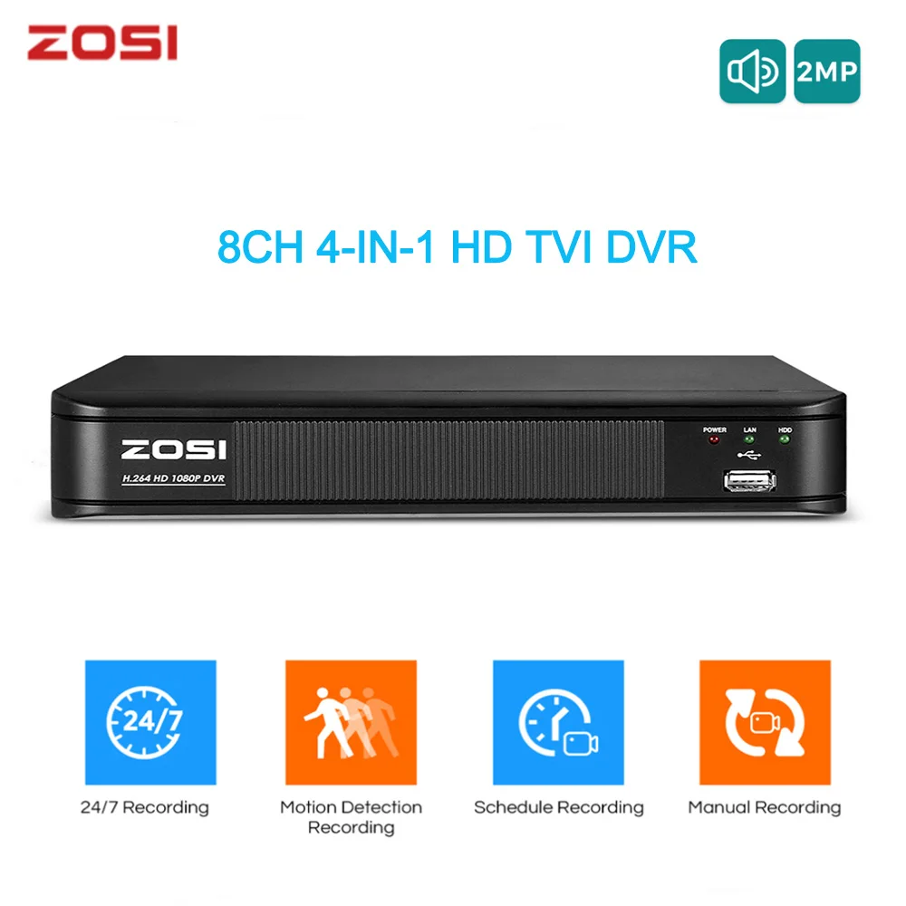 ZOSI 1080p H.264 VGA HDMI безопасности 4 в 1 8CH CCTV DVR с 2 ТБ жесткий диск видео рекордер цифровой