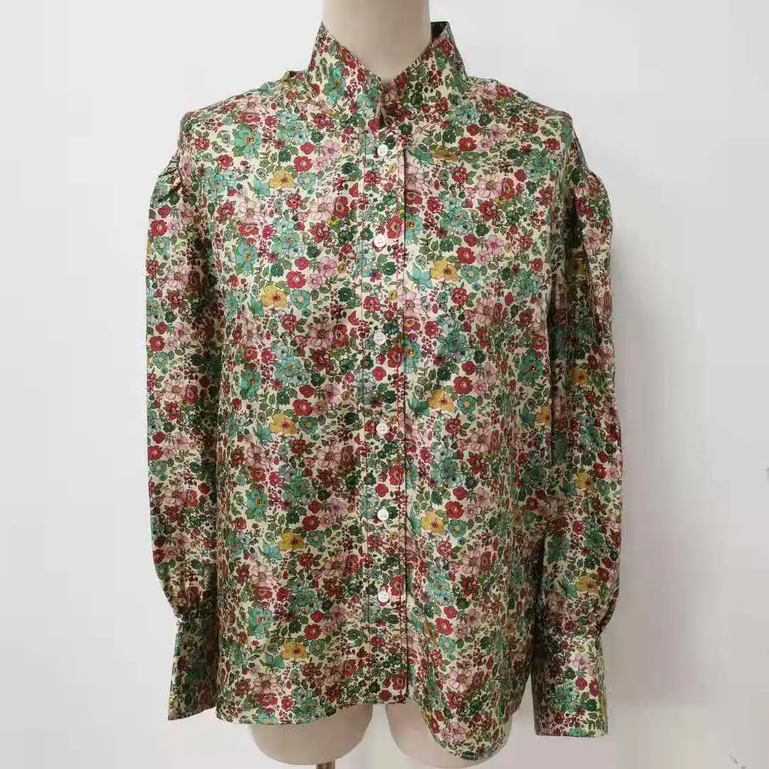 

2021 Early Autumn New Women's Printed Stand-up Collar Long-sleeved Shirt Women Blouse
