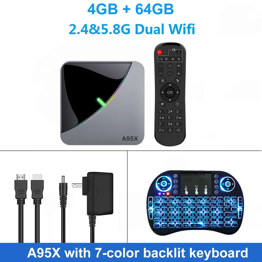 4G 64G i8 keyboard LEMADO A95XF3 ТВ приставка Android 9,0 Amlogic S905X3 4 Гб 64 Гб 4 к HD Netflix Google голосовой помощник Смарт RGB светильник Android tv Box 8K - Цвет: 4G 64G i8 keyboard