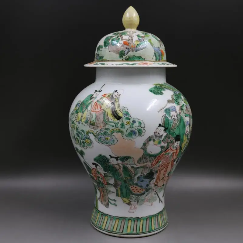 

Qing Dynasty Kangxi Ancient Color Hand-painted Eight Immortals Figure General Tank Antique Jar Porcelain Antique Collection