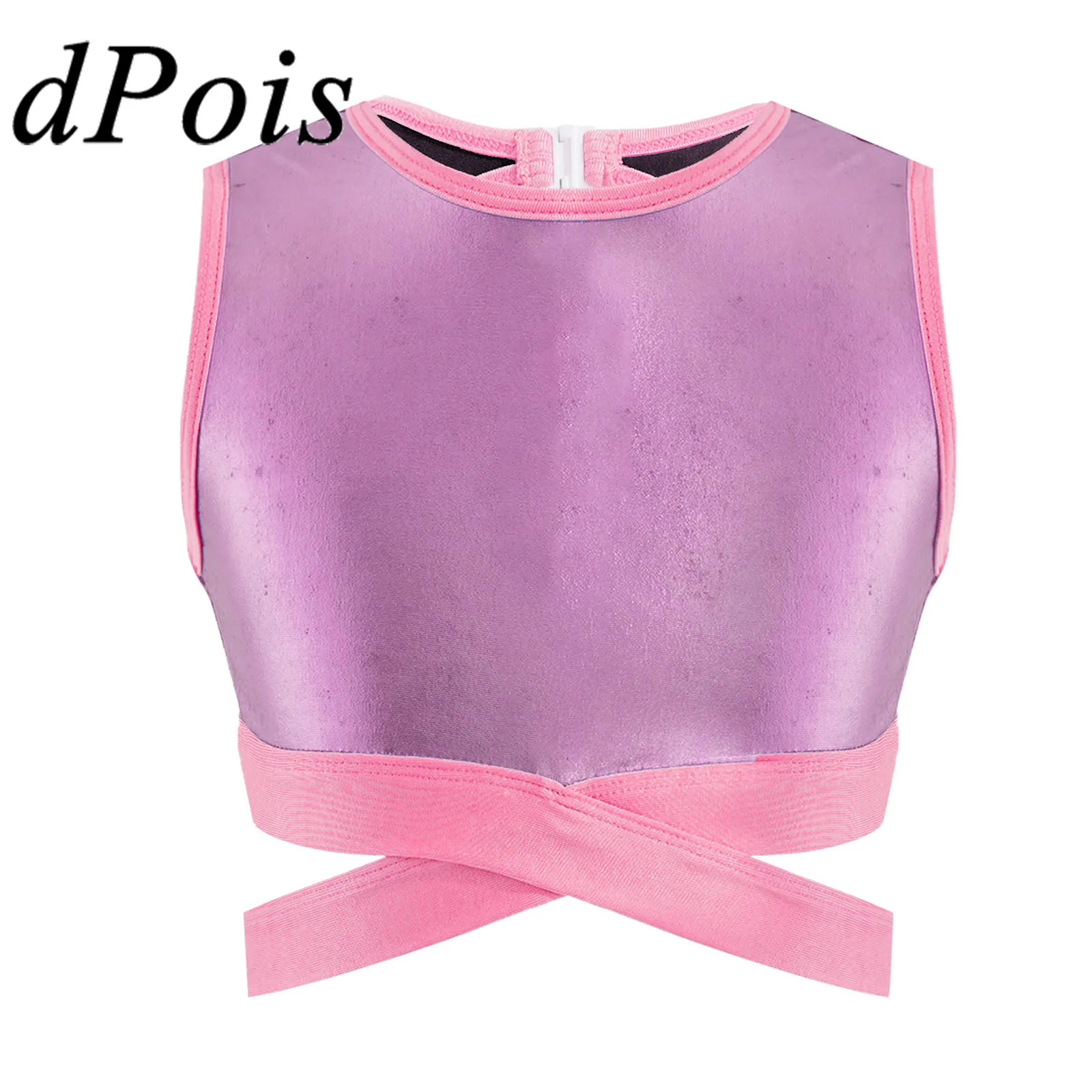 

Kids Girls Metallic Sleeveless Crop Tanks Top for Dancing Ballet Tops Ballerina Costume Dance Wear Modern Hip Hop Jazz Clothes