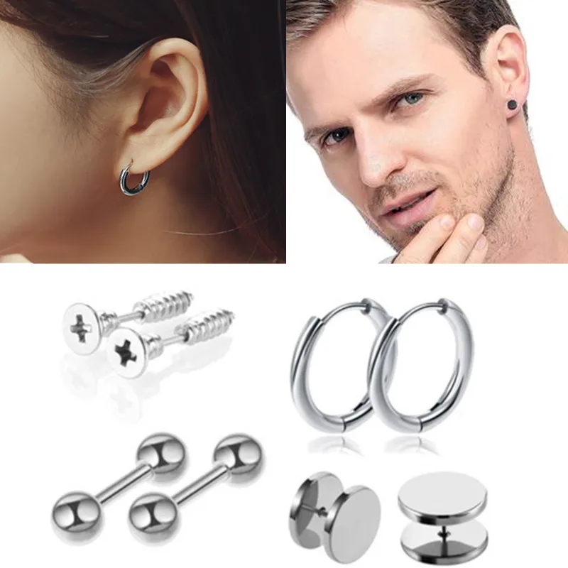 

4 Styles Pop Stainless Steel Stud Earring Set Of 12 Euramerican Hip-Hop Accessories Barbell Zircon Earpins