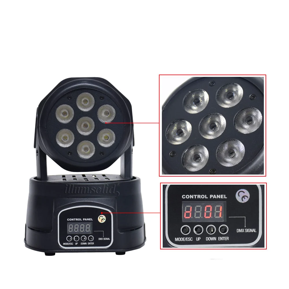 Светодиодный мини светильник Pro 7X12W RGBW 4 в 1 сценический с движущейся головкой DMX512