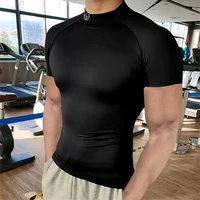 2021 men short sleeve t shirt fashion stitching gyms singlet cotton bodybuilding men fitness round neck tshirt