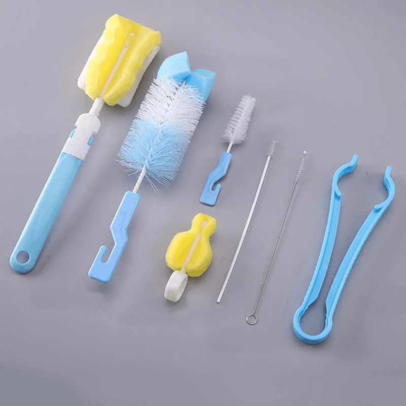 Детские щетки для бутылочек 7 шт./компл. щетка чистки губки бутылки вращающаяся на