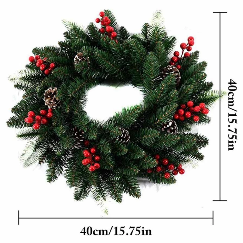 40cm Christmas Wreath Door Decoration Artificial Foam Berry with Natural Pine Cone Pendant Wall Decor | Дом и сад