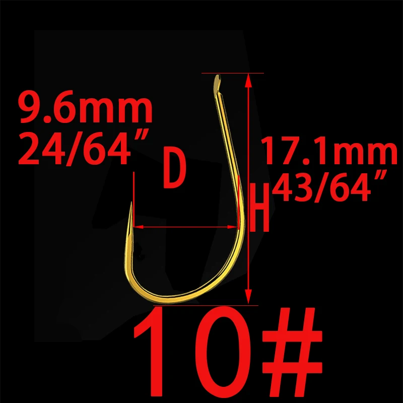 Non-barb Hook Size10 100 шт. Высокоуглеродистая сталь золотой рыболовный крючок Размер 1#2#3#4#5#6#7#8#9#10#11#12# рыболовные крючки для ловли карпа - Цвет: Non-barb Hook Size10