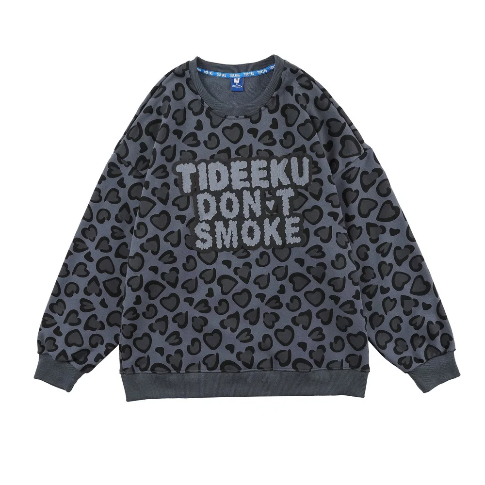 

EukaaRu Oversized Crewneck Sweatshirt Men Letter Printed Leopard Mens Streetwear Sweater Hip Hop Hoodless Sweater Hoodie Women