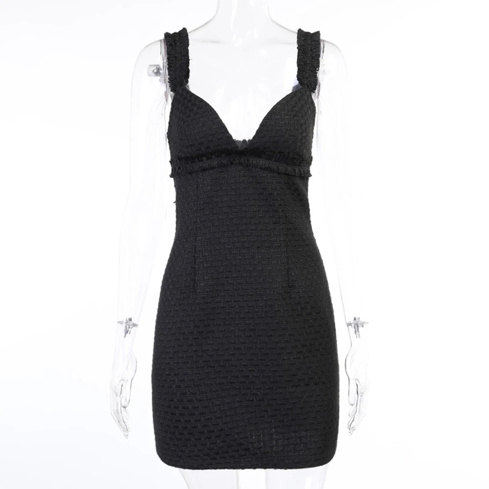 

Missme Black White Dress Bodycon Dress Straped V Neck Ruffles Mini Dresses For Women High Waist Sexy Elegant Party Streetwear