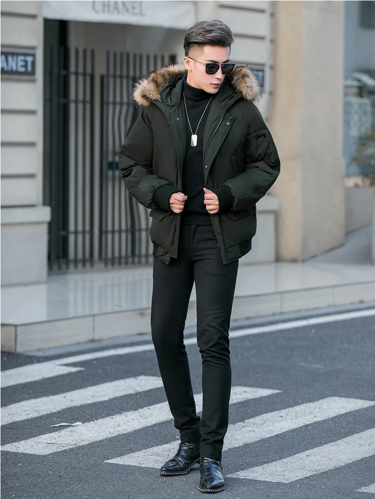 2021 winter fashion men trend duck down coat short jacket for male with real fur hood black green plus big size 3xl 4xl xxxxl