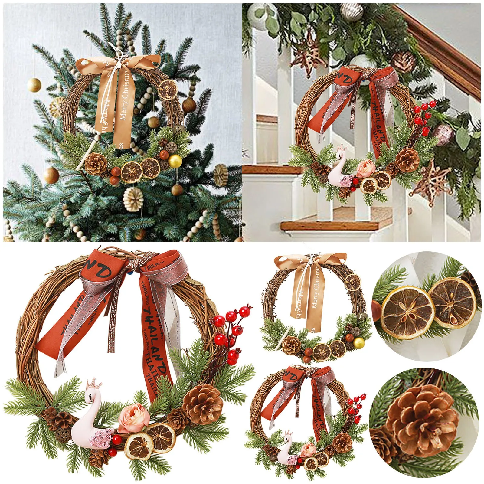 

Рождественские украшения, подвеска-Кольцо из лозы в виде мертвой ветви, Рождественская тростниковая гирлянда, дверная вешалка, Рождественс...