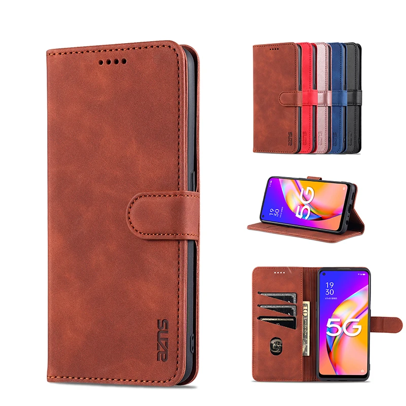 

Luxury With Card Slot Phone Case For OPPO A95 A94 A93 A74 A73 A72 A55 A54 A53 A35 A15 S 5G Solid Color Wallet Shockproof Cases