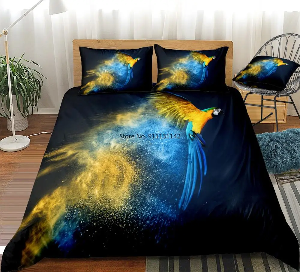 

Parrot Bedding Set Palm Leaves Bed Linen Bird Duvet Cover Set Kid Teens Home Textile Tropic Plant Bed Set Splash Ink Bedcloth