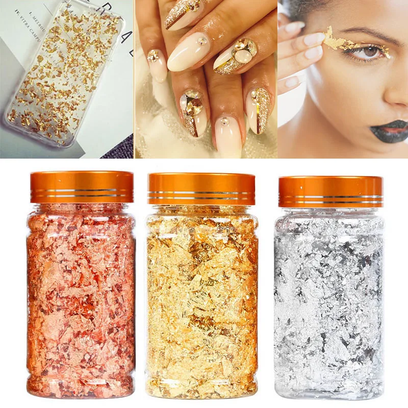 

3g Imitation Gold Sliver Copper Foil Sequins Glitters Craft Leaf Flake Sheets Bulk Foil Paper For Gilding DIY Nail Art Decor
