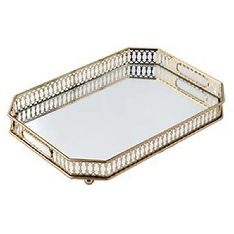 

Rectangluar Gold Mirror Tray, Glass Cosmestic Jewelry Organizer Tray Decorative Tray for Storage Perfume,Trinket Etc