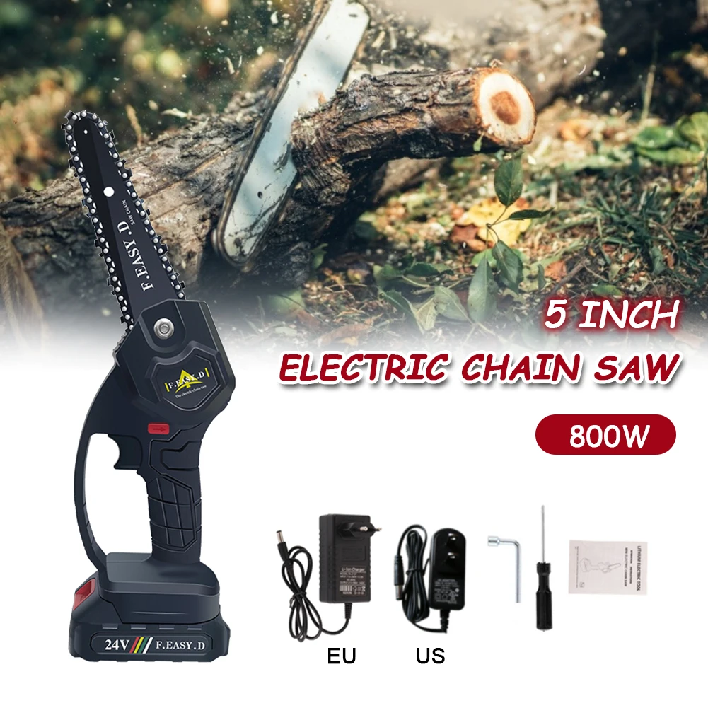 

5 Inch 24V Electric Chain Saw One-handed Rechargeable Handheld Mini Pruning Shears Chainsaw for Tree Trimming Wood Cutting