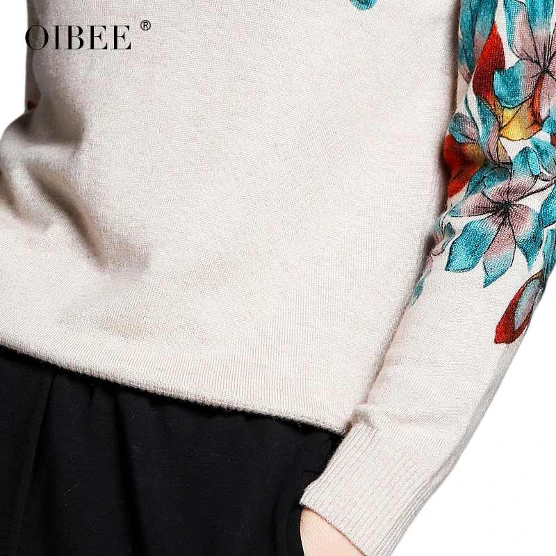 

OIBEE sweater top women 2020 autumn new women's printed high neck long sleeve pullover sweater