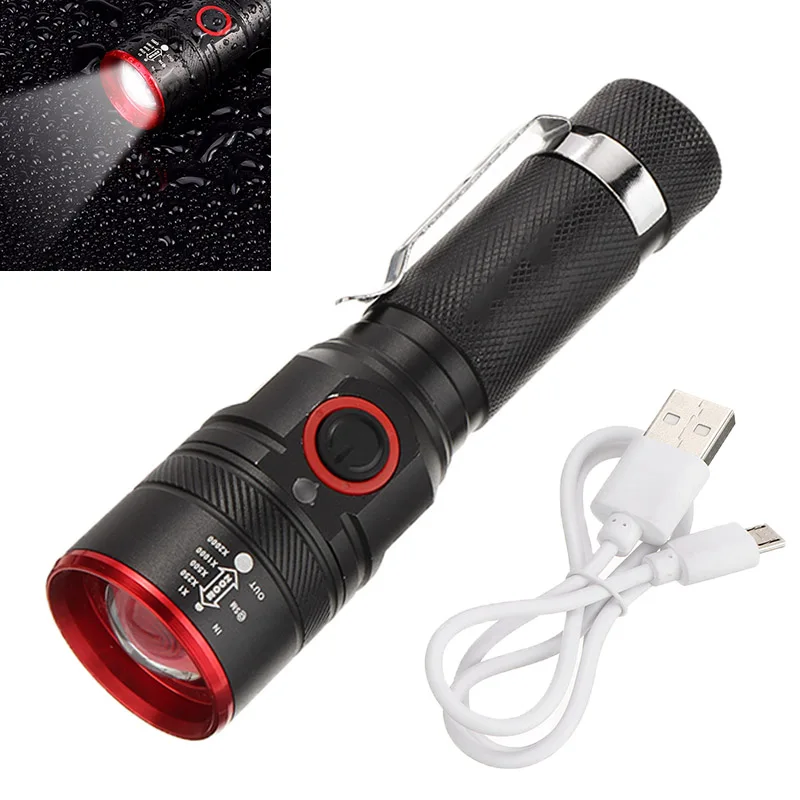 

113 x30x 22mm Flashlight USB Charging Torches with Telescopic Zoom Focus 18650 Battery Bicycle Light Camping Lighting Tools